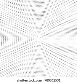 Halftone abstract background. Radial grunge pattern with spots of ink. Monochrome vector texture for print on business cards, labels, posters, stickers