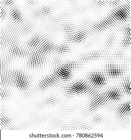 Halftone abstract background. Radial grunge pattern with spots of ink. Monochrome vector texture for print on business cards, labels, posters, stickers