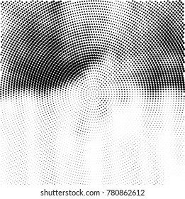 Halftone abstract background. Radial grunge pattern with spots of ink. Monochrome vector texture for print on business cards, labels, posters, stickers