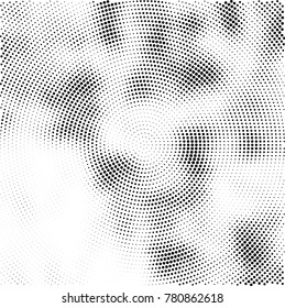 Halftone abstract background. Radial grunge pattern with spots of ink. Monochrome vector texture for print on business cards, labels, posters, stickers