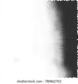 Halftone abstract background. Radial grunge pattern with spots of ink. Monochrome vector texture for print on business cards, labels, posters, stickers