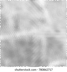 Halftone abstract background. Radial grunge pattern with spots of ink. Monochrome vector texture for print on business cards, labels, posters, stickers