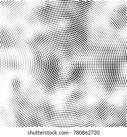 Halftone abstract background. Radial grunge pattern with spots of ink. Monochrome vector texture for print on business cards, labels, posters, stickers