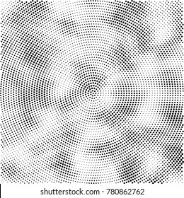 Halftone abstract background. Radial grunge pattern with spots of ink. Monochrome vector texture for print on business cards, labels, posters, stickers