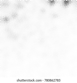 Halftone abstract background. Radial grunge pattern with spots of ink. Monochrome vector texture for print on business cards, labels, posters, stickers