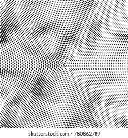 Halftone abstract background. Radial grunge pattern with spots of ink. Monochrome vector texture for print on business cards, labels, posters, stickers