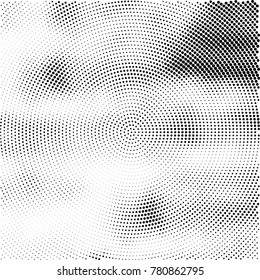 Halftone abstract background. Radial grunge pattern with spots of ink. Monochrome vector texture for print on business cards, labels, posters, stickers