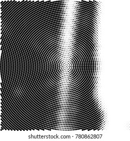 Halftone abstract background. Radial grunge pattern with spots of ink. Monochrome vector texture for print on business cards, labels, posters, stickers