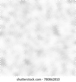 Halftone abstract background. Radial grunge pattern with spots of ink. Monochrome vector texture for print on business cards, labels, posters, stickers