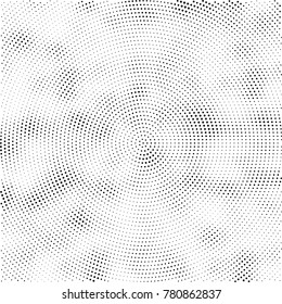 Halftone abstract background. Radial grunge pattern with spots of ink. Monochrome vector texture for print on business cards, labels, posters, stickers