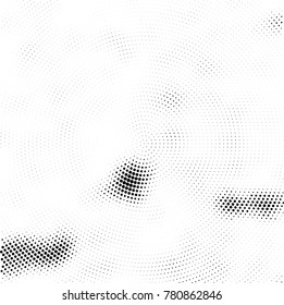 Halftone abstract background. Radial grunge pattern with spots of ink. Monochrome vector texture for print on business cards, labels, posters, stickers