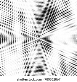 Halftone abstract background. Radial grunge pattern with spots of ink. Monochrome vector texture for print on business cards, labels, posters, stickers