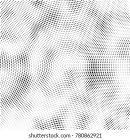 Halftone abstract background. Radial grunge pattern with spots of ink. Monochrome vector texture for print on business cards, labels, posters, stickers