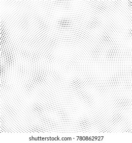 Halftone abstract background. Radial grunge pattern with spots of ink. Monochrome vector texture for print on business cards, labels, posters, stickers