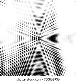 Halftone abstract background. Radial grunge pattern with spots of ink. Monochrome vector texture for print on business cards, labels, posters, stickers