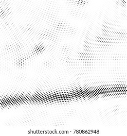 Halftone abstract background. Radial grunge pattern with spots of ink. Monochrome vector texture for print on business cards, labels, posters, stickers