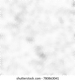 Halftone abstract background. Radial grunge pattern with spots of ink. Monochrome vector texture for print on business cards, labels, posters, stickers
