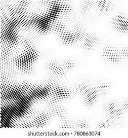 Halftone abstract background. Radial grunge pattern with spots of ink. Monochrome vector texture for print on business cards, labels, posters, stickers