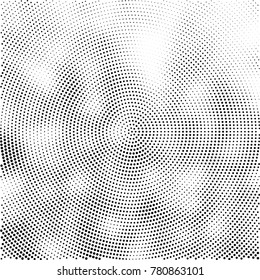 Halftone abstract background. Radial grunge pattern with spots of ink. Monochrome vector texture for print on business cards, labels, posters, stickers
