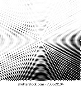 Halftone abstract background. Radial grunge pattern with spots of ink. Monochrome vector texture for print on business cards, labels, posters, stickers