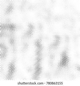 Halftone abstract background. Radial grunge pattern with spots of ink. Monochrome vector texture for print on business cards, labels, posters, stickers