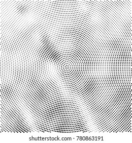 Halftone abstract background. Radial grunge pattern with spots of ink. Monochrome vector texture for print on business cards, labels, posters, stickers