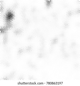 Halftone abstract background. Radial grunge pattern with spots of ink. Monochrome vector texture for print on business cards, labels, posters, stickers