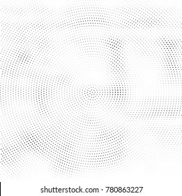 Halftone abstract background. Radial grunge pattern with spots of ink. Monochrome vector texture for print on business cards, labels, posters, stickers
