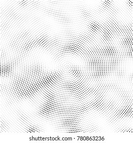 Halftone abstract background. Radial grunge pattern with spots of ink. Monochrome vector texture for print on business cards, labels, posters, stickers