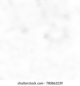 Halftone abstract background. Radial grunge pattern with spots of ink. Monochrome vector texture for print on business cards, labels, posters, stickers