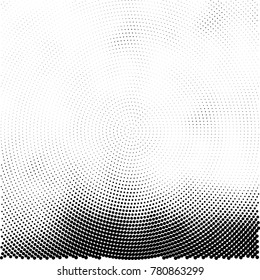 Halftone abstract background. Radial grunge pattern with spots of ink. Monochrome vector texture for print on business cards, labels, posters, stickers