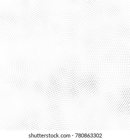 Halftone abstract background. Radial grunge pattern with spots of ink. Monochrome vector texture for print on business cards, labels, posters, stickers