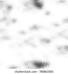 Halftone abstract background. Radial grunge pattern with spots of ink. Monochrome vector texture for print on business cards, labels, posters, stickers
