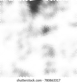 Halftone abstract background. Radial grunge pattern with spots of ink. Monochrome vector texture for print on business cards, labels, posters, stickers