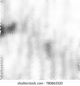 Halftone abstract background. Radial grunge pattern with spots of ink. Monochrome vector texture for print on business cards, labels, posters, stickers