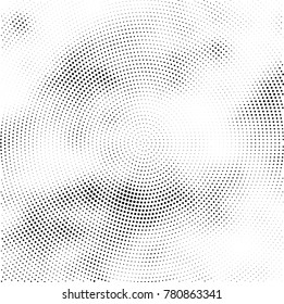 Halftone abstract background. Radial grunge pattern with spots of ink. Monochrome vector texture for print on business cards, labels, posters, stickers