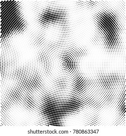 Halftone abstract background. Radial grunge pattern with spots of ink. Monochrome vector texture for print on business cards, labels, posters, stickers