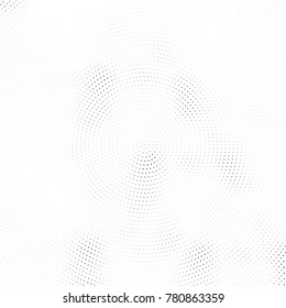 Halftone abstract background. Radial grunge pattern with spots of ink. Monochrome vector texture for print on business cards, labels, posters, stickers