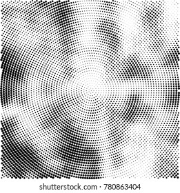 Halftone abstract background. Radial grunge pattern with spots of ink. Monochrome vector texture for print on business cards, labels, posters, stickers