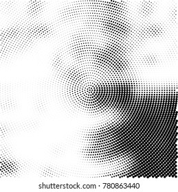 Halftone abstract background. Radial grunge pattern with spots of ink. Monochrome vector texture for print on business cards, labels, posters, stickers