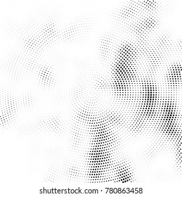 Halftone abstract background. Radial grunge pattern with spots of ink. Monochrome vector texture for print on business cards, labels, posters, stickers