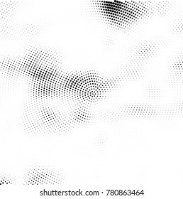 Halftone abstract background. Radial grunge pattern with spots of ink. Monochrome vector texture for print on business cards, labels, posters, stickers