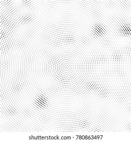 Halftone abstract background. Radial grunge pattern with spots of ink. Monochrome vector texture for print on business cards, labels, posters, stickers