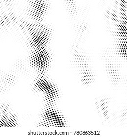 Halftone abstract background. Radial grunge pattern with spots of ink. Monochrome vector texture for print on business cards, labels, posters, stickers