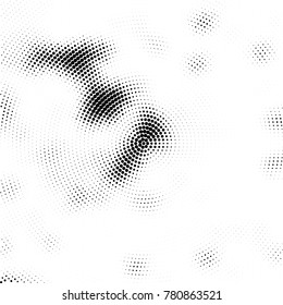Halftone abstract background. Radial grunge pattern with spots of ink. Monochrome vector texture for print on business cards, labels, posters, stickers