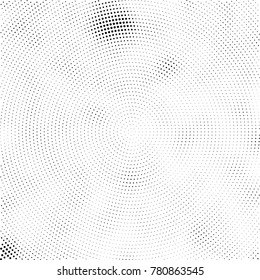 Halftone abstract background. Radial grunge pattern with spots of ink. Monochrome vector texture for print on business cards, labels, posters, stickers
