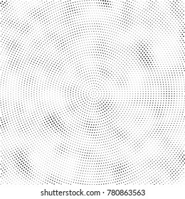 Halftone abstract background. Radial grunge pattern with spots of ink. Monochrome vector texture for print on business cards, labels, posters, stickers