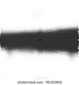 Halftone abstract background. Radial grunge pattern with spots of ink. Monochrome vector texture for print on business cards, labels, posters, stickers