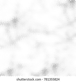 Halftone abstract background. Radial grunge pattern with spots of ink. Monochrome vector texture for print on business cards, labels, posters, stickers