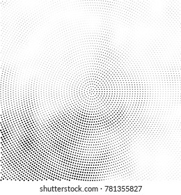 Halftone abstract background. Radial grunge pattern with spots of ink. Monochrome vector texture for print on business cards, labels, posters, stickers